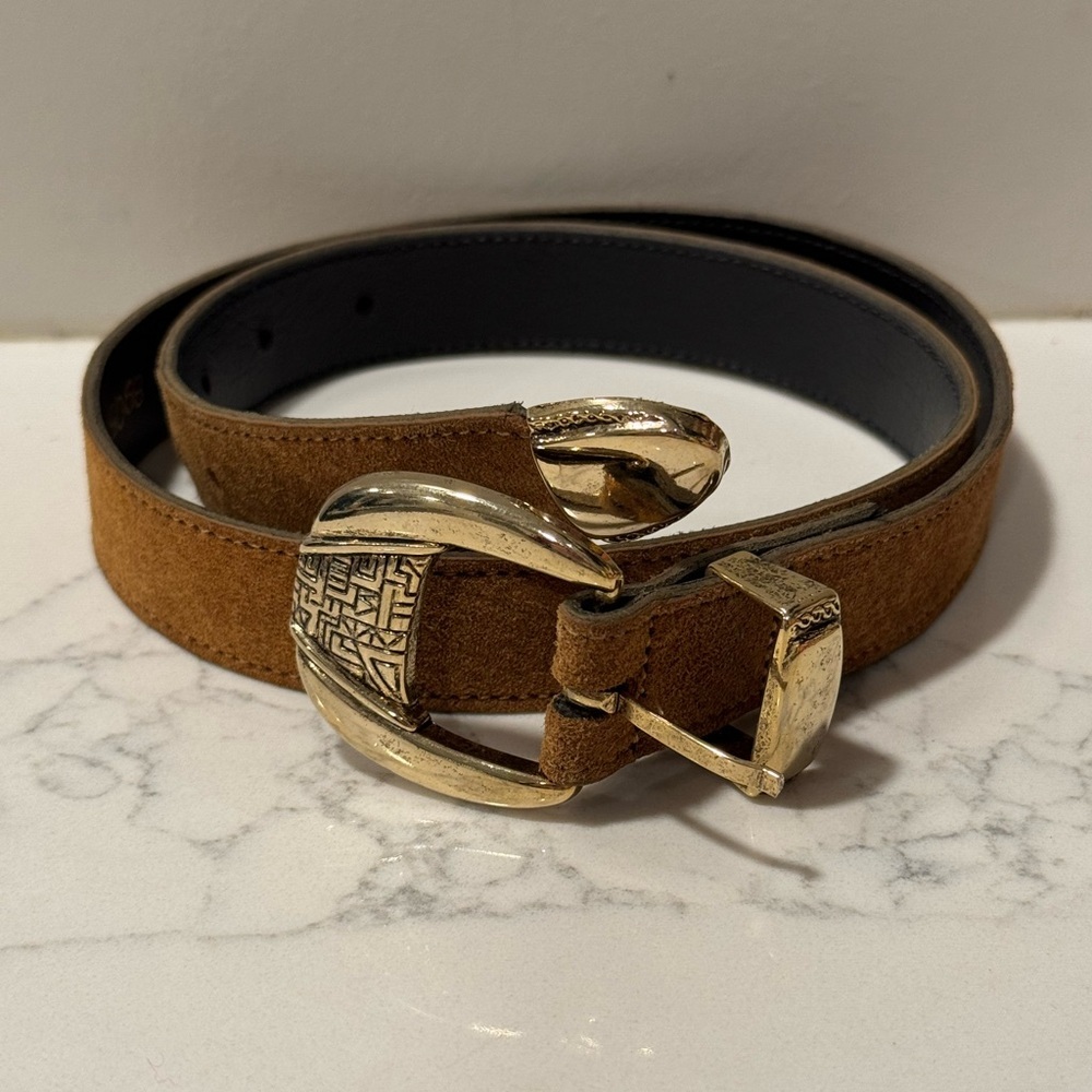 Brown Suede Belt with Gold Buckle